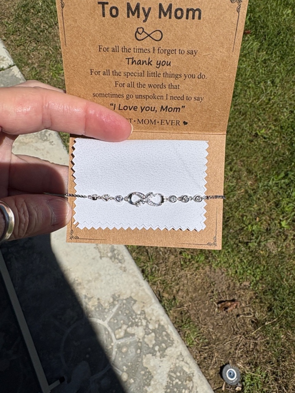 NWOT Silver Infinity “Mom” Bolo Bracelet with Rhinestone Accents - Picture 2 of 5